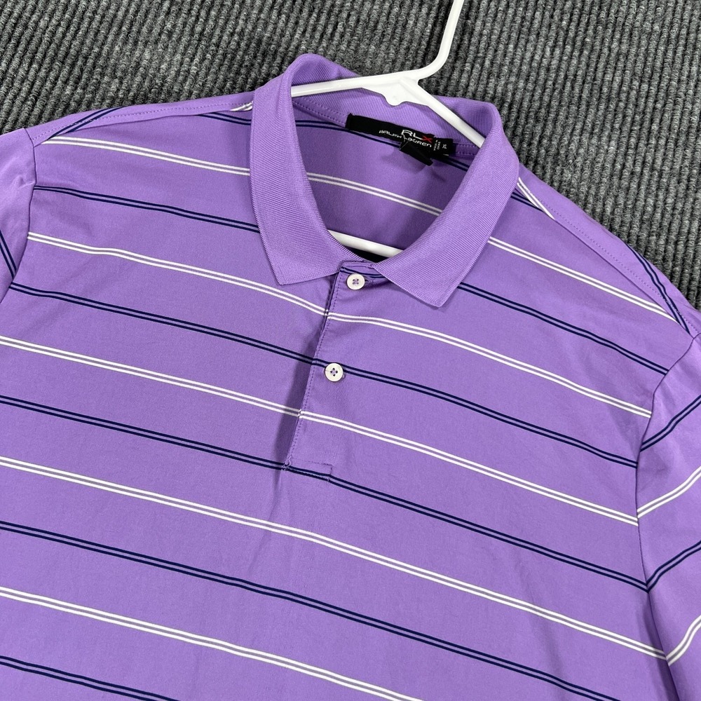 RLX Ralph Lauren Polo Shirt Mens XL Extra Large Purple Striped Golf Short Sleeve